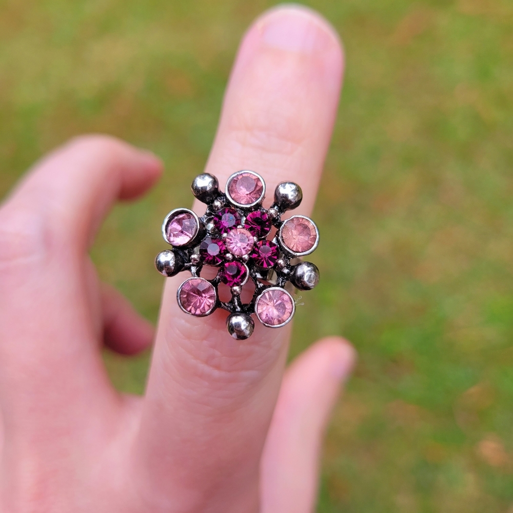 Purple Pink Plush Gemstone Silver Ring One Size Fits All - Picture 2 of 10